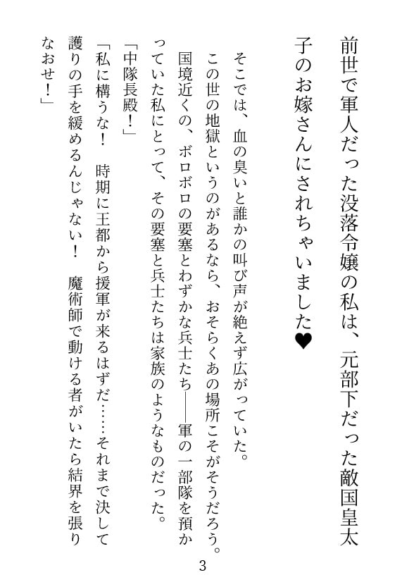 「前世で軍人だった没落令嬢の私は、元部下だった敵国皇太子のお嫁さんにされちゃいました」のサンプル画像2