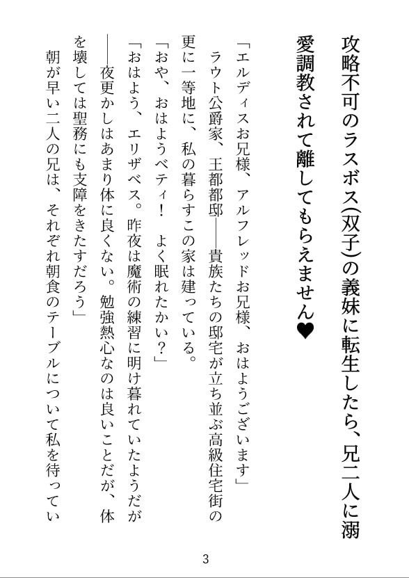 「攻略不可のラスボス(双子)の義妹に転生したら、兄二人に溺愛調教されて離してもらえません」のサンプル画像2